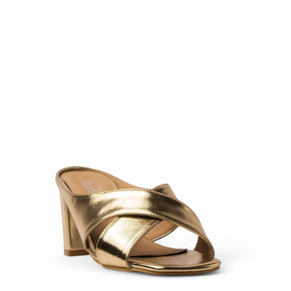 Women Gold Leather Heels #3681
