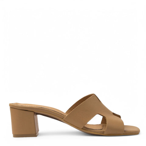 Women Beige Leather Heels #3685