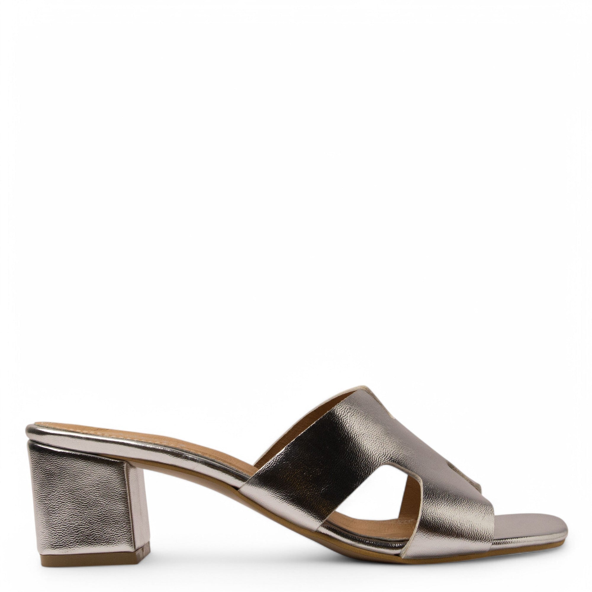 Women Silver Leather Heels #3686