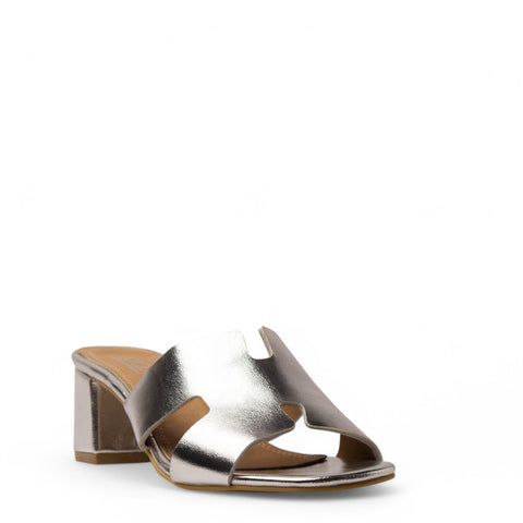 Women Silver Leather Heels #3686