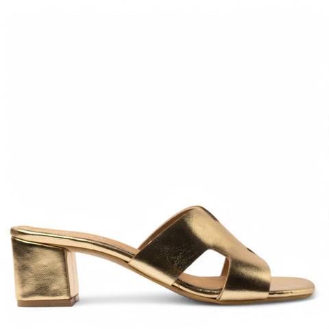 Women Gold Leather Heels #3687