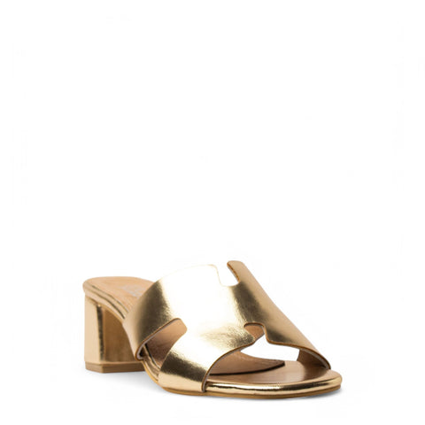 Women Gold Leather Heels #3687