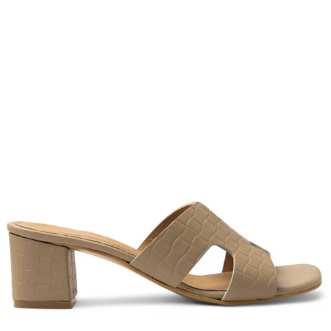 Women Beige Leather Heels #3689