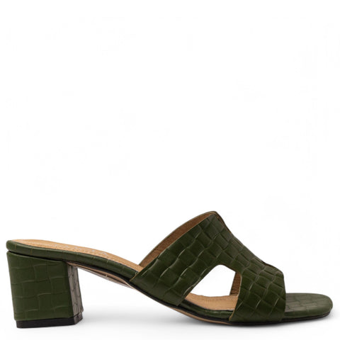 Women Green Leather Heels #3691