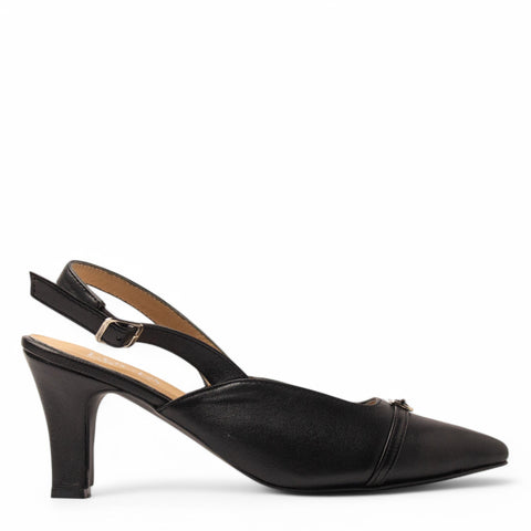Women Black Leather Heels #3701