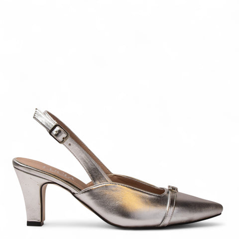 Women Silver Leather Heels #3702