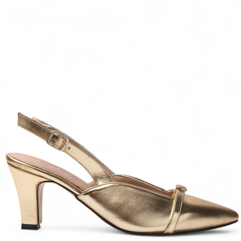 Women Gold Leather Heels #3703