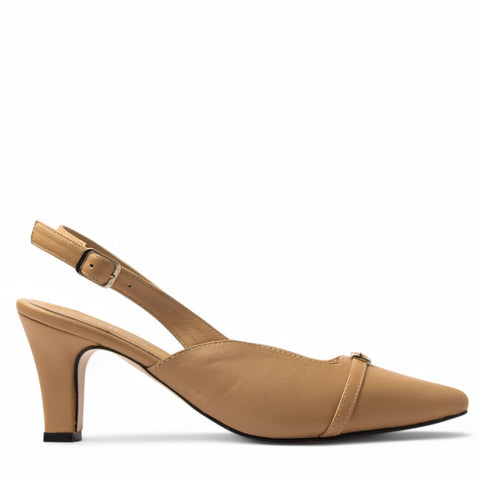 Women Beige Leather Heels #3704