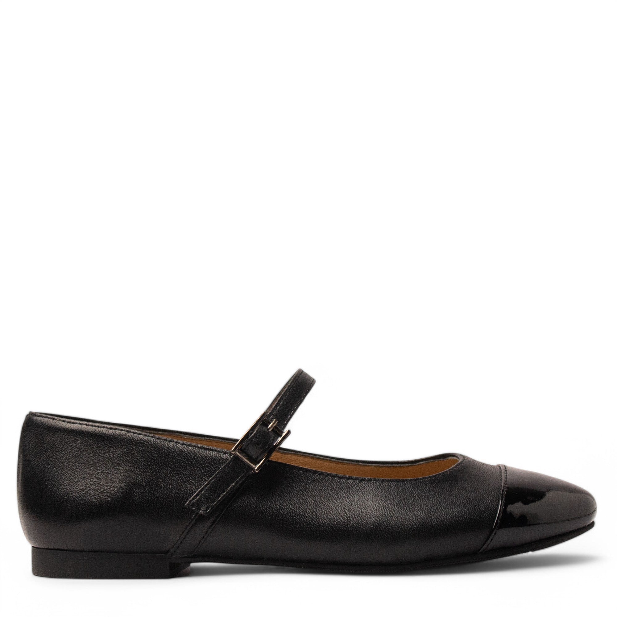 Women Black Leather Ballerina #3705