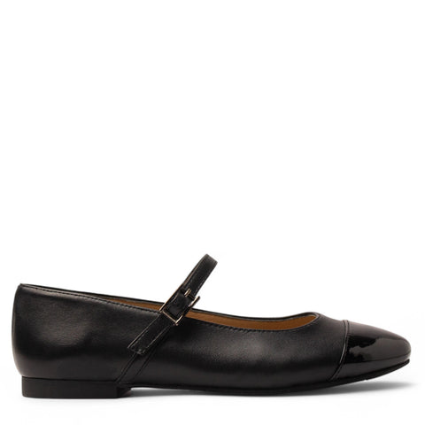 Women Black Leather Ballerina #3705