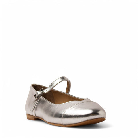 Women Silver Leather Ballerina #3710