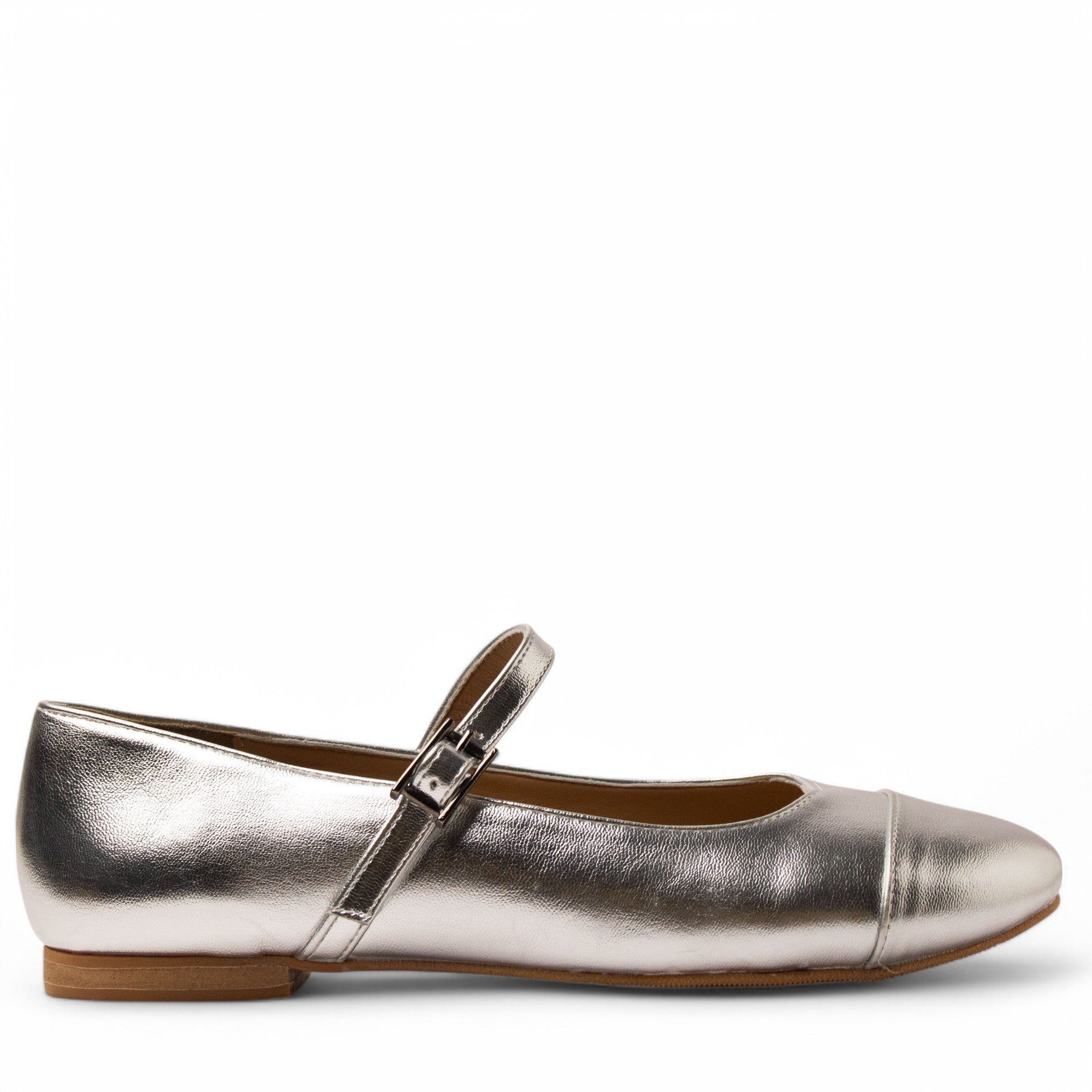 Women Silver Leather Ballerina #3710