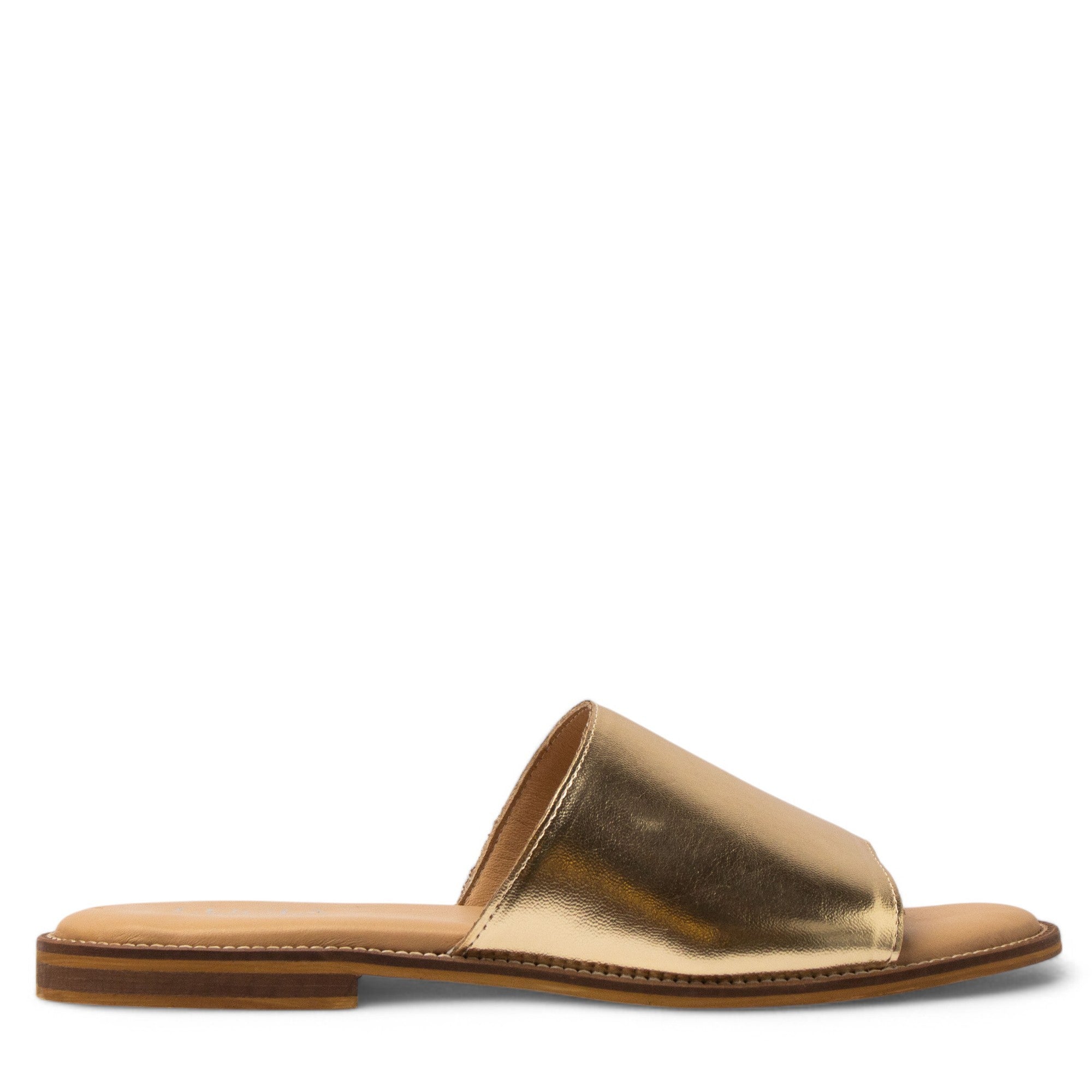 Women Gold Leather Slipper #3712