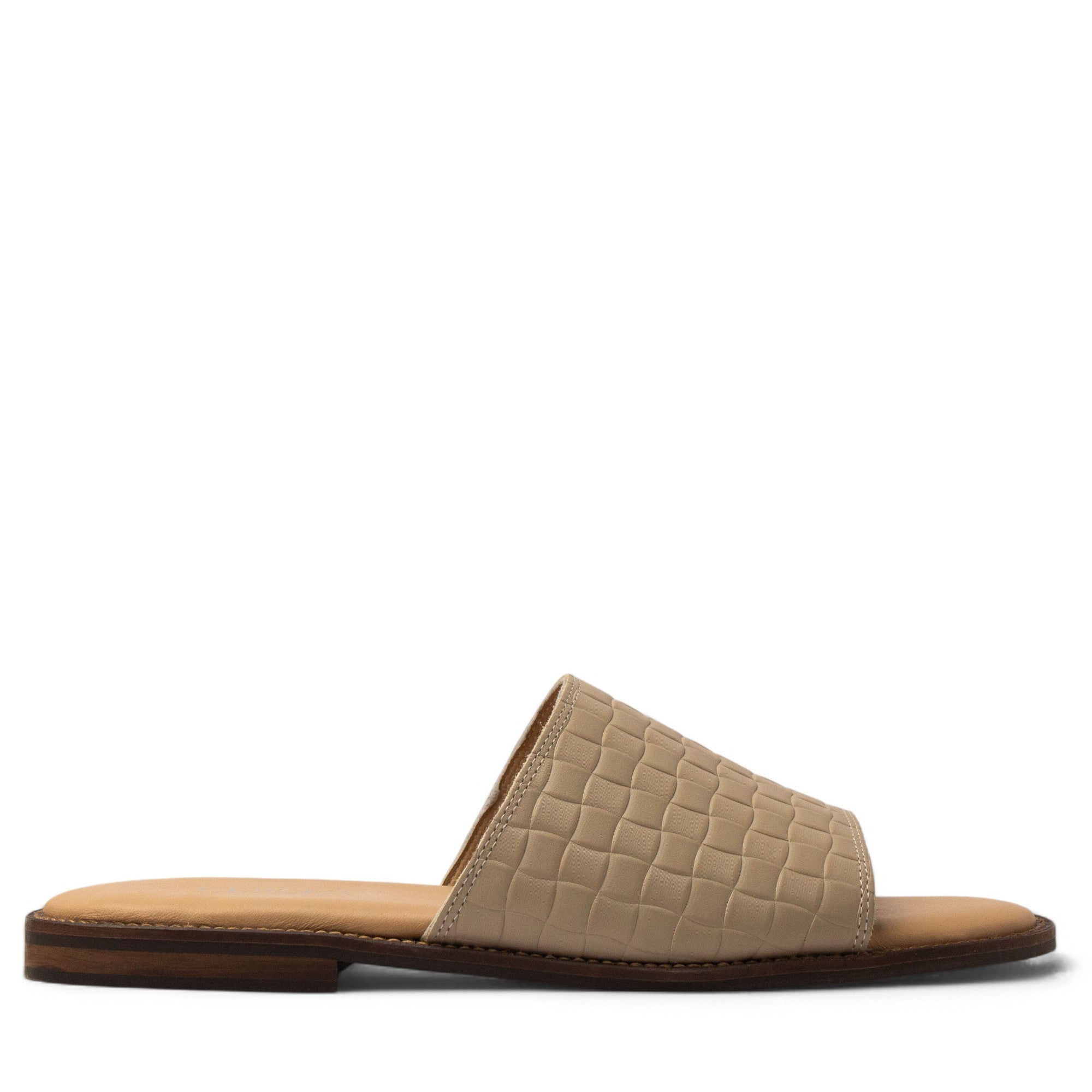 Women Beige Leather Slipper #3715