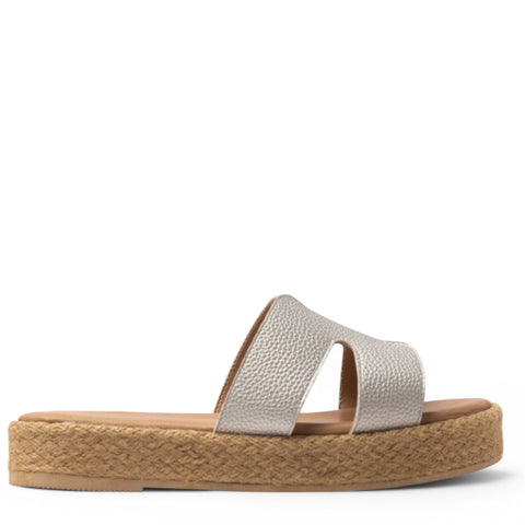 Women Silver Leather Slipper #3718