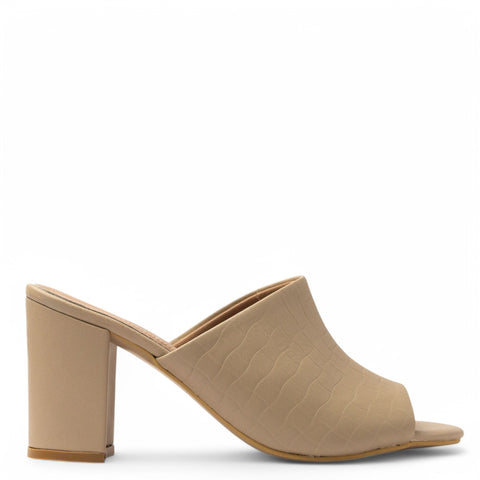 Women Beige Leather Heels #3726