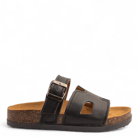 Women Black Leather Slipper #3737