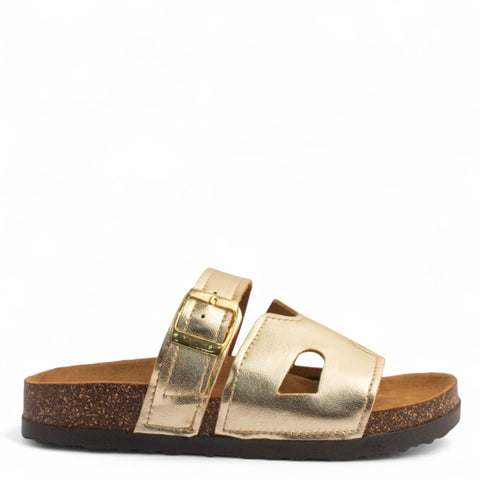 Women Gold Leather Slipper #3739