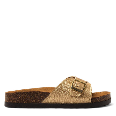 Women Gold Leather Slipper #3741