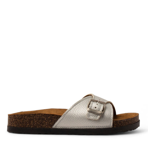 Women Silver Leather Slipper #3743