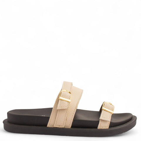 Women Beige Leather Slipper #3749