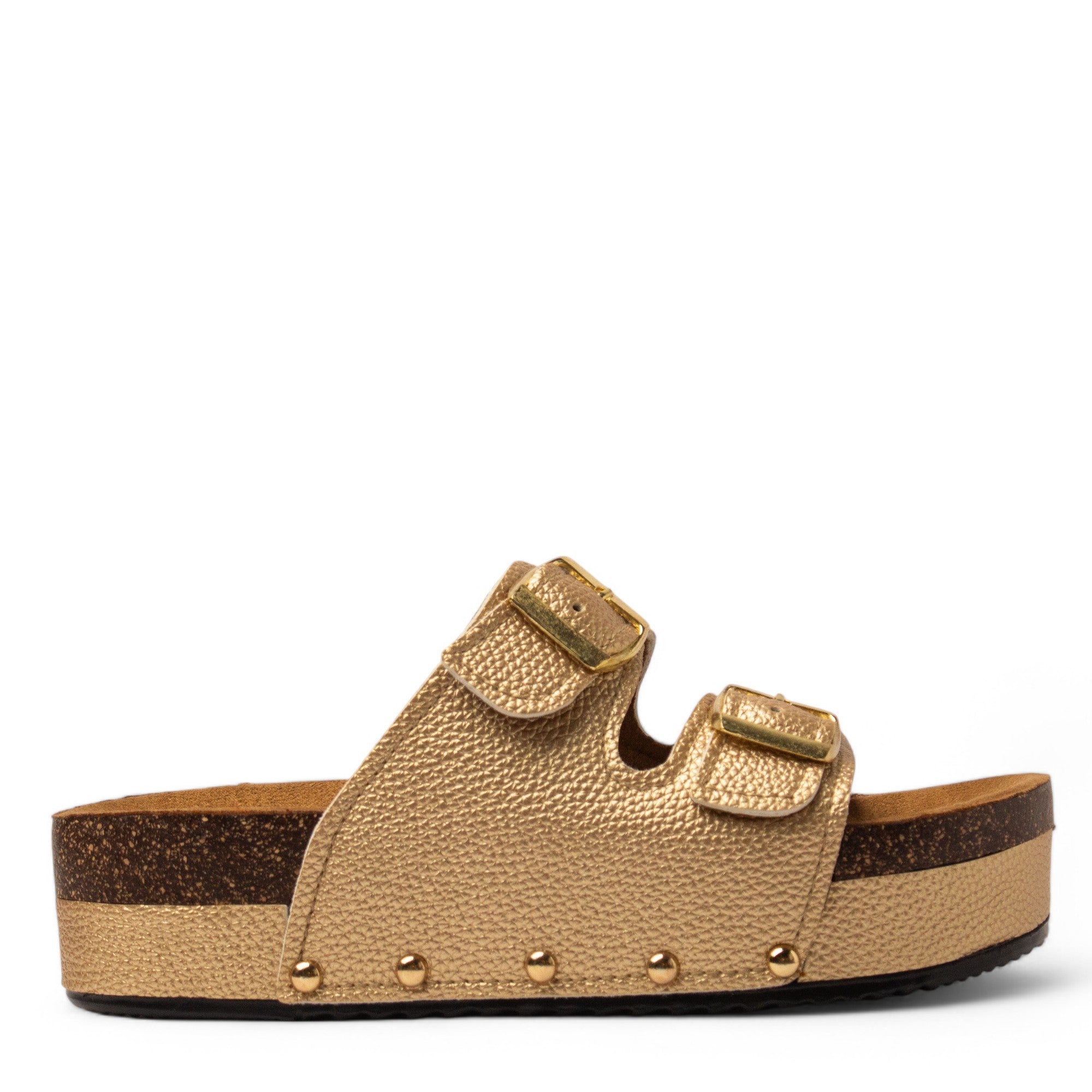 Women Gold Leather Slipper #3755
