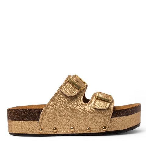 Women Gold Leather Slipper #3755