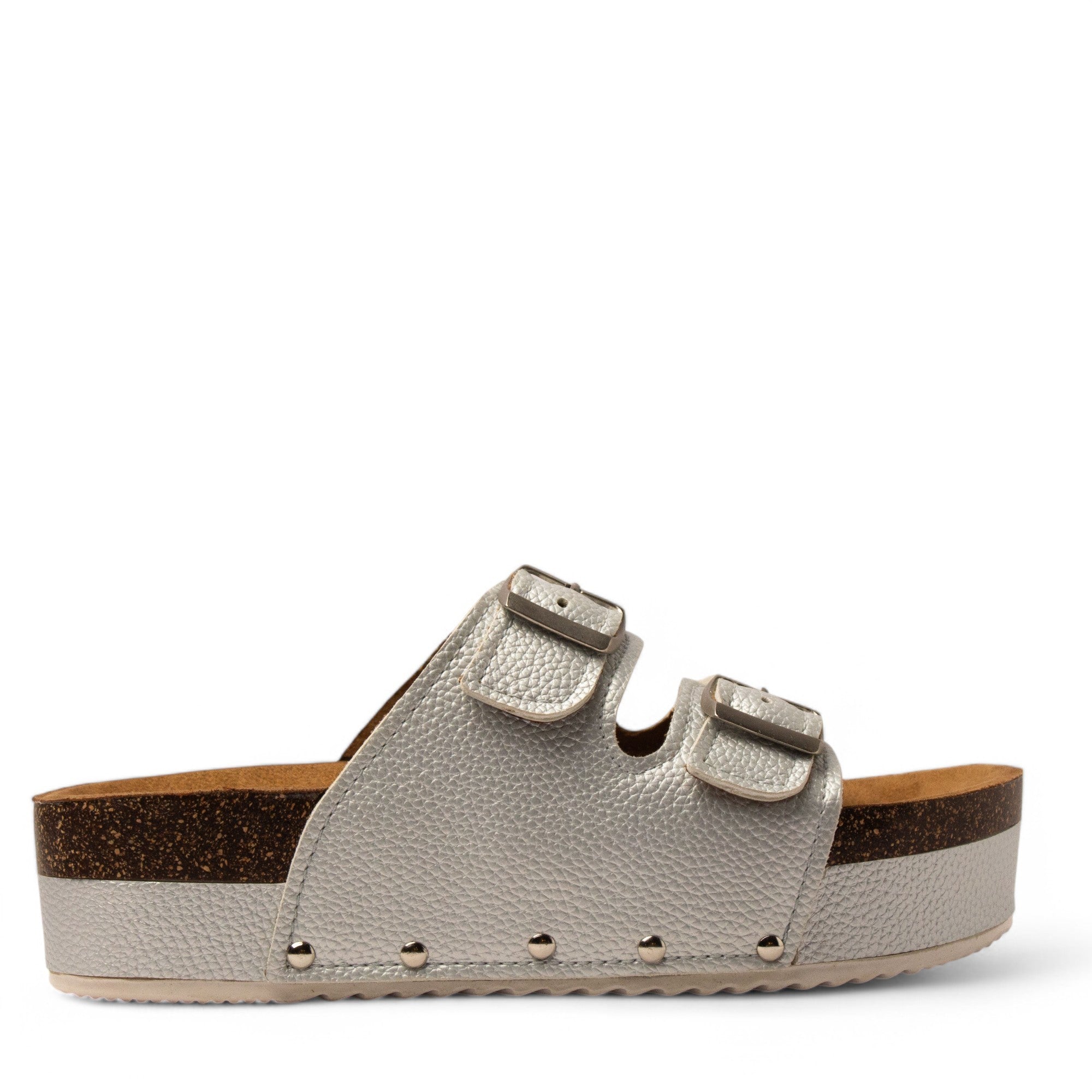 Women Silver Leather Slipper #3756