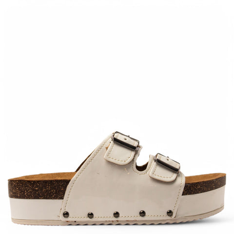 Women White Vernis Leather Slipper #3761