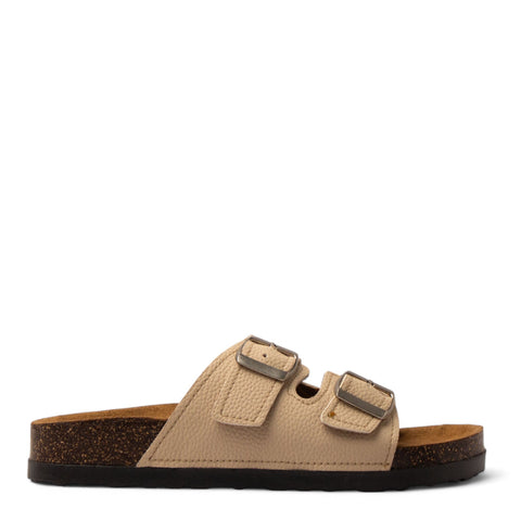 Women Beige Leather Slipper #3778