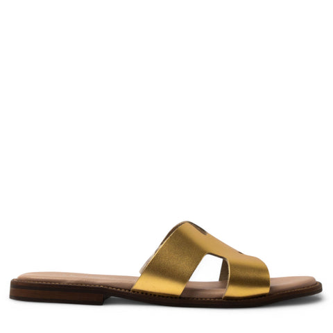 Women Gold Leather Slipper #3821