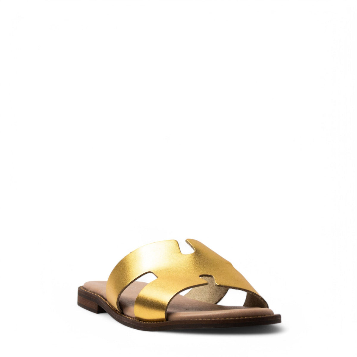 Women Gold Leather Slipper #3821