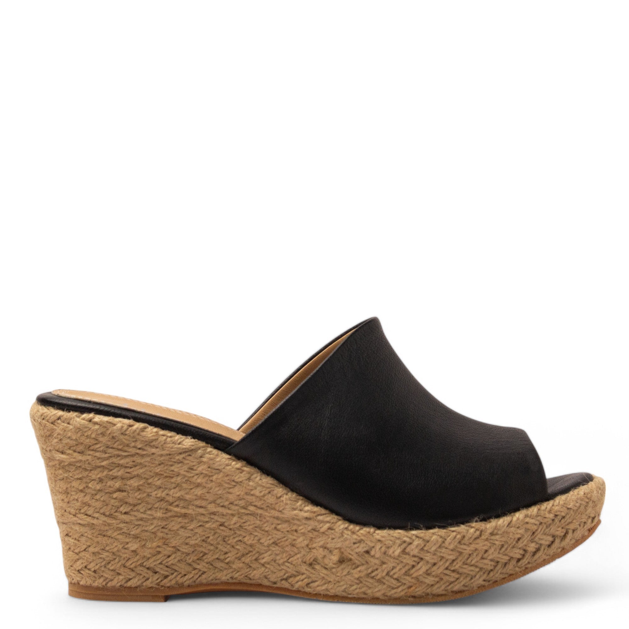 Women Black Leather Wedges #3829