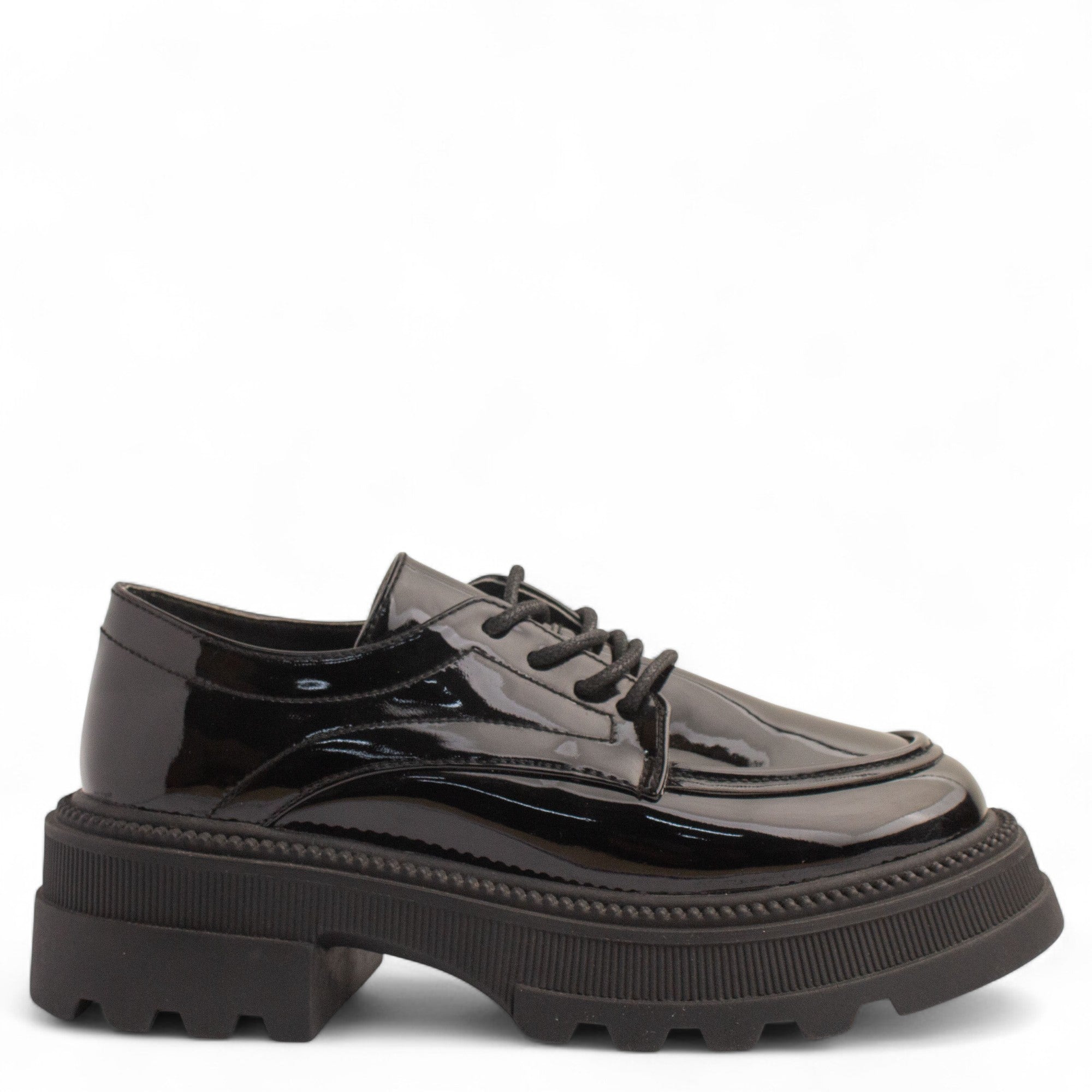 Women Black Vernis Leather Loafers #3835