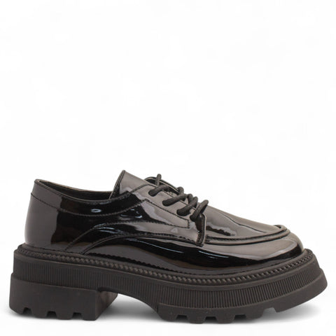 Women Black Vernis Leather Loafers #3835