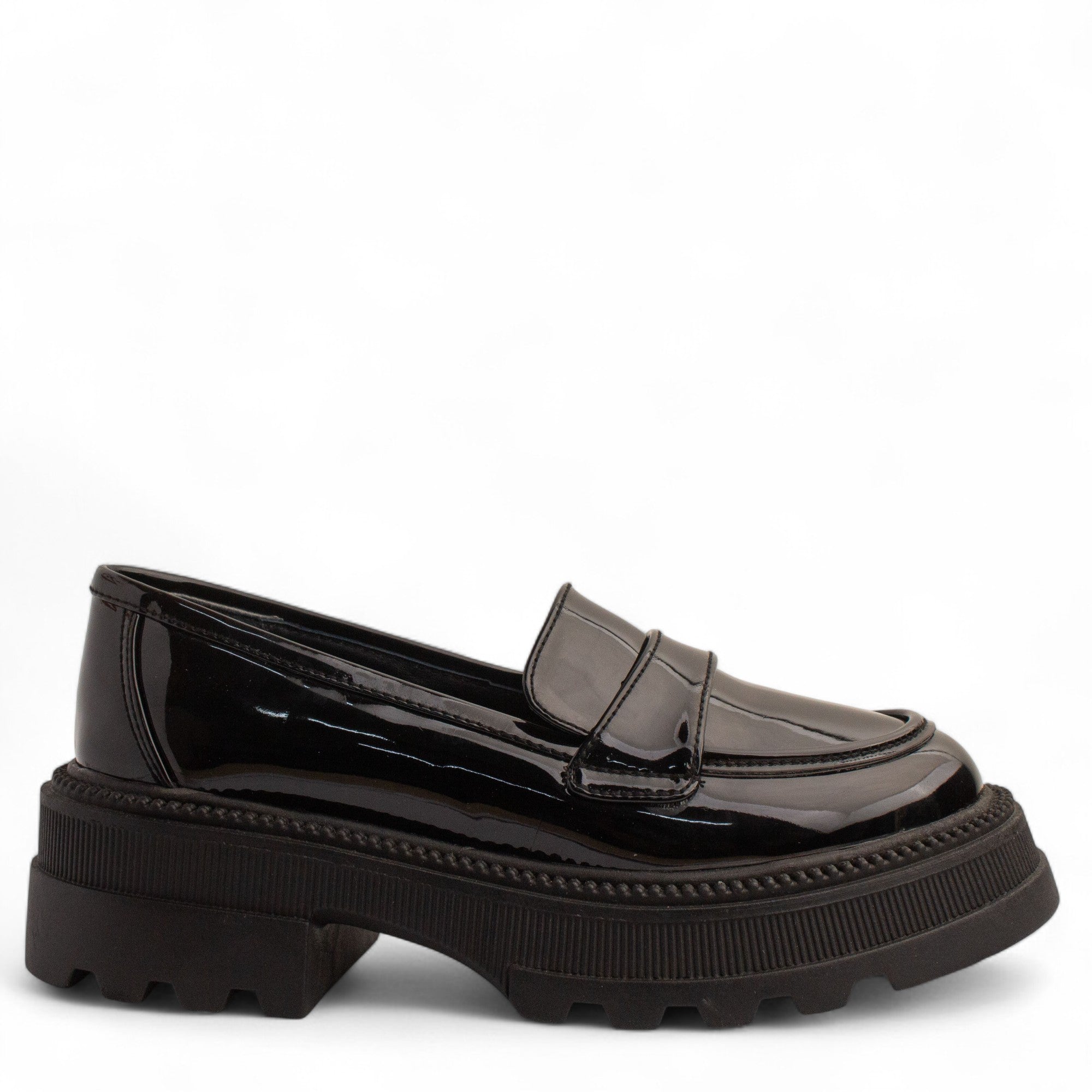 Women Black Vernis Leather Loafers #3837