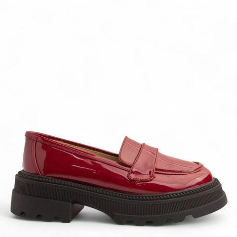 Women Maroon Vernis Leather Loafers #3838