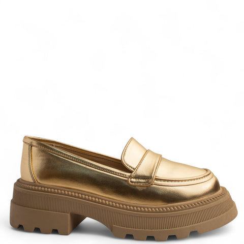 Women Gold Vernis Leather Loafers #3841