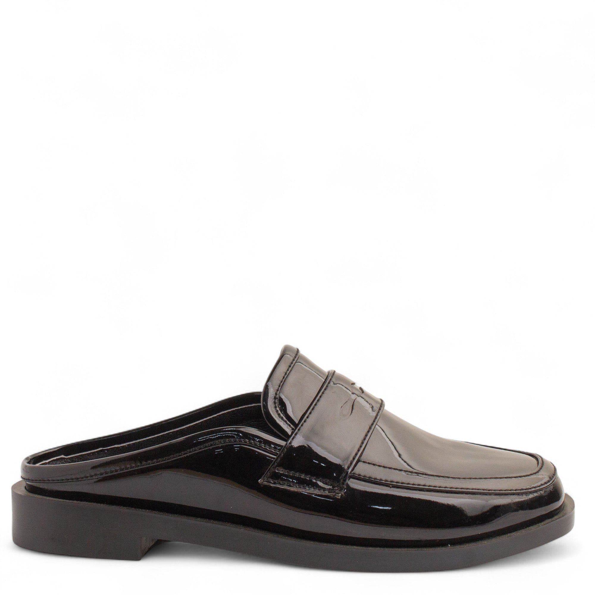 Women Black Vernis Leather Mules #3842