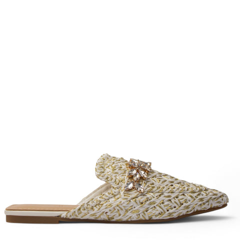 Europeon Union Women White Cloth Mules #3858
