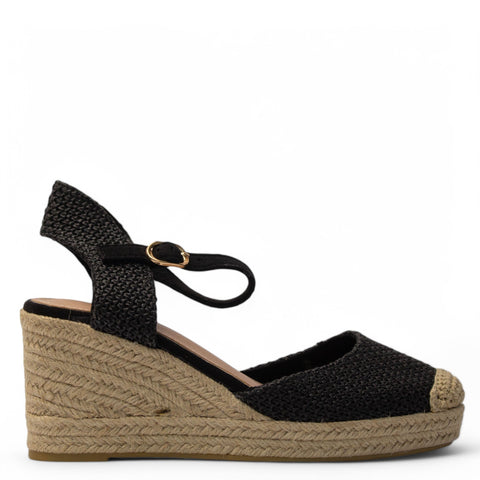 Europeon Union Women Black Cloth Wedges #3888