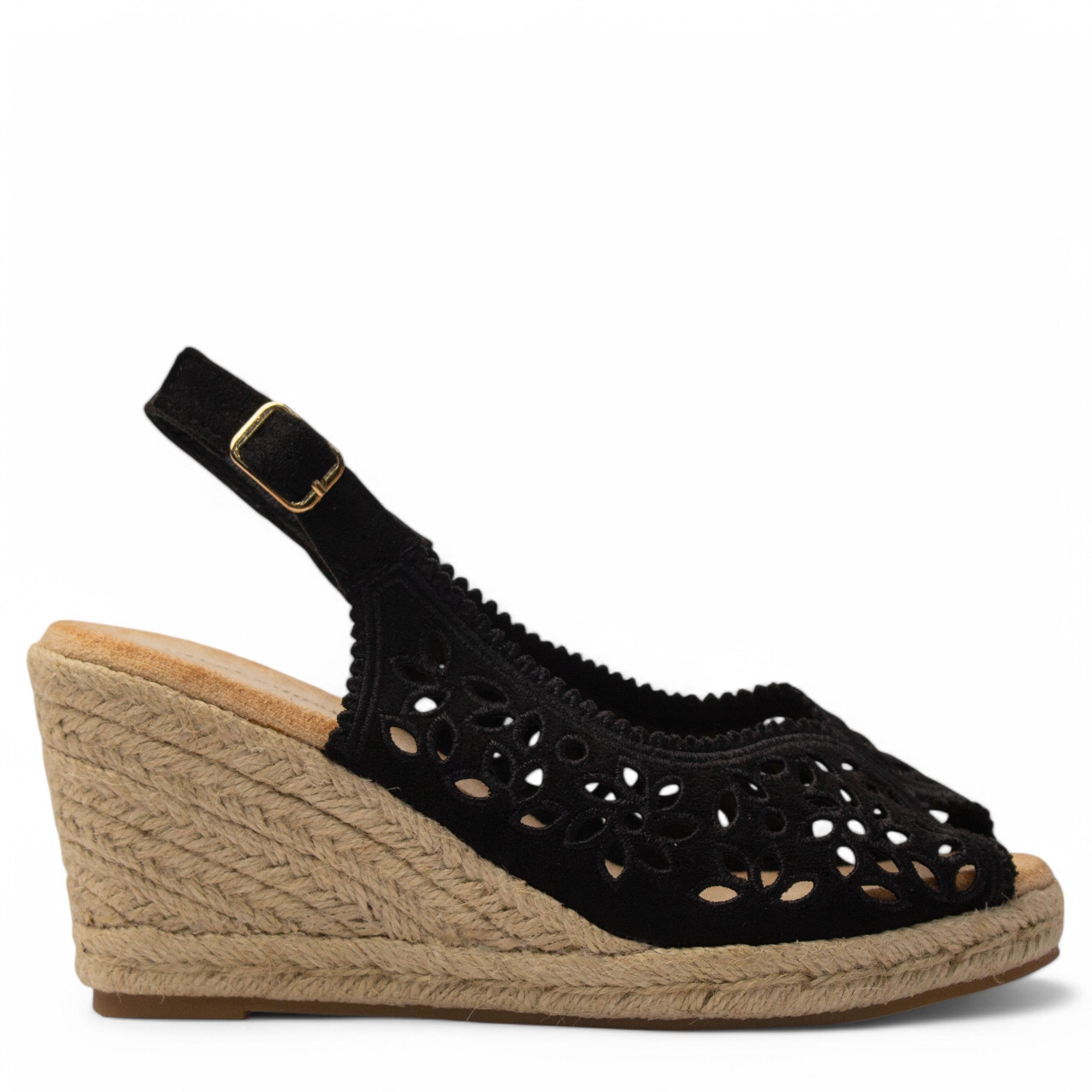 Europeon Union Women Black Cloth Wedges #3897