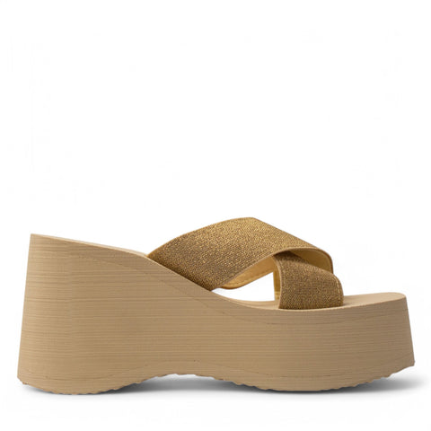 Europeon Union Women Gold Cloth Slipper #3902