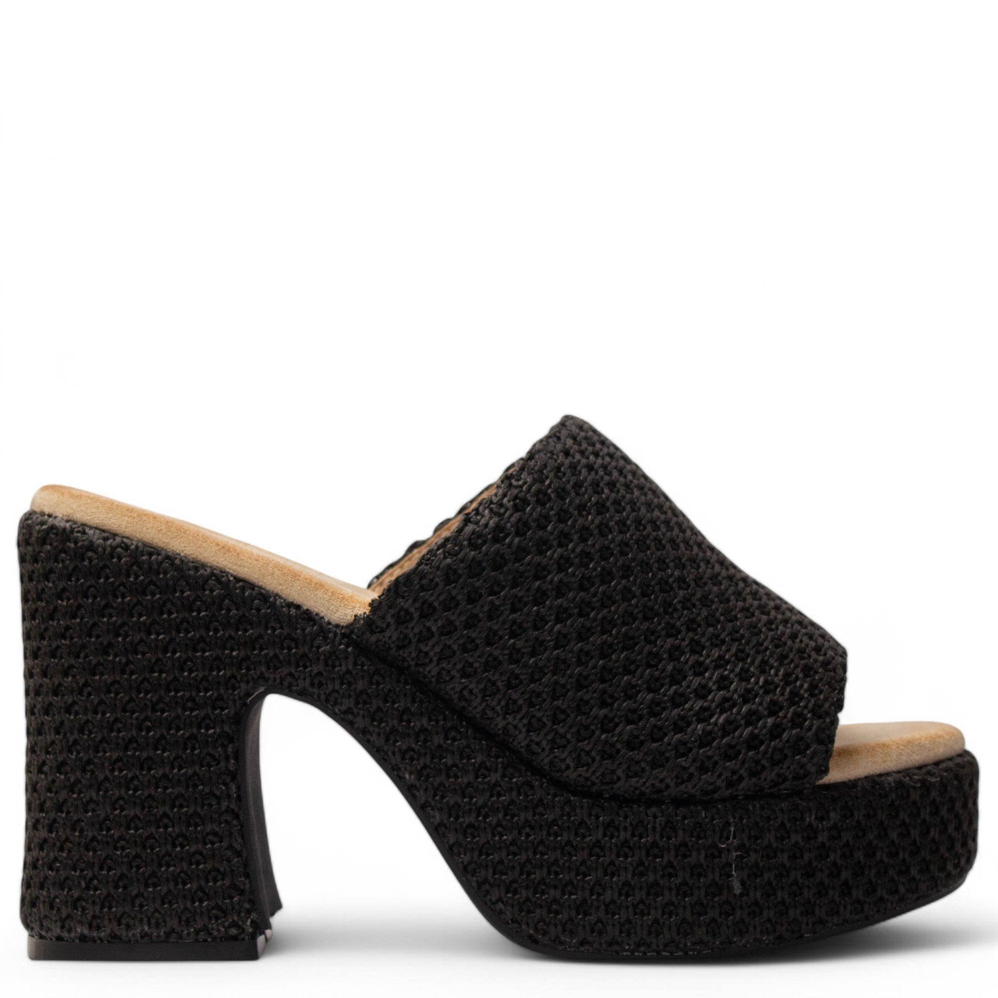 Europeon Union Women Black Cloth Wedges #3906