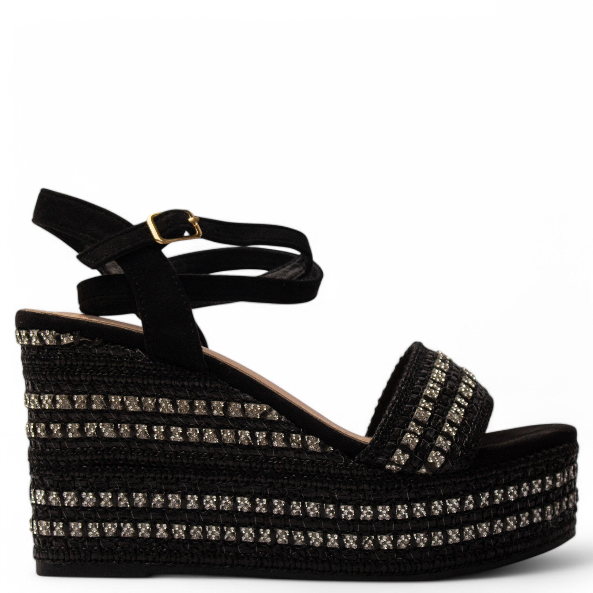 Europeon Union Women Black Cloth Wedges #3918