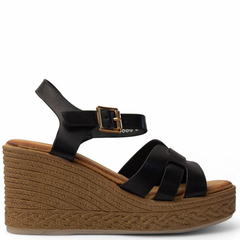 Europeon Union Women Black Leather Wedges #3920