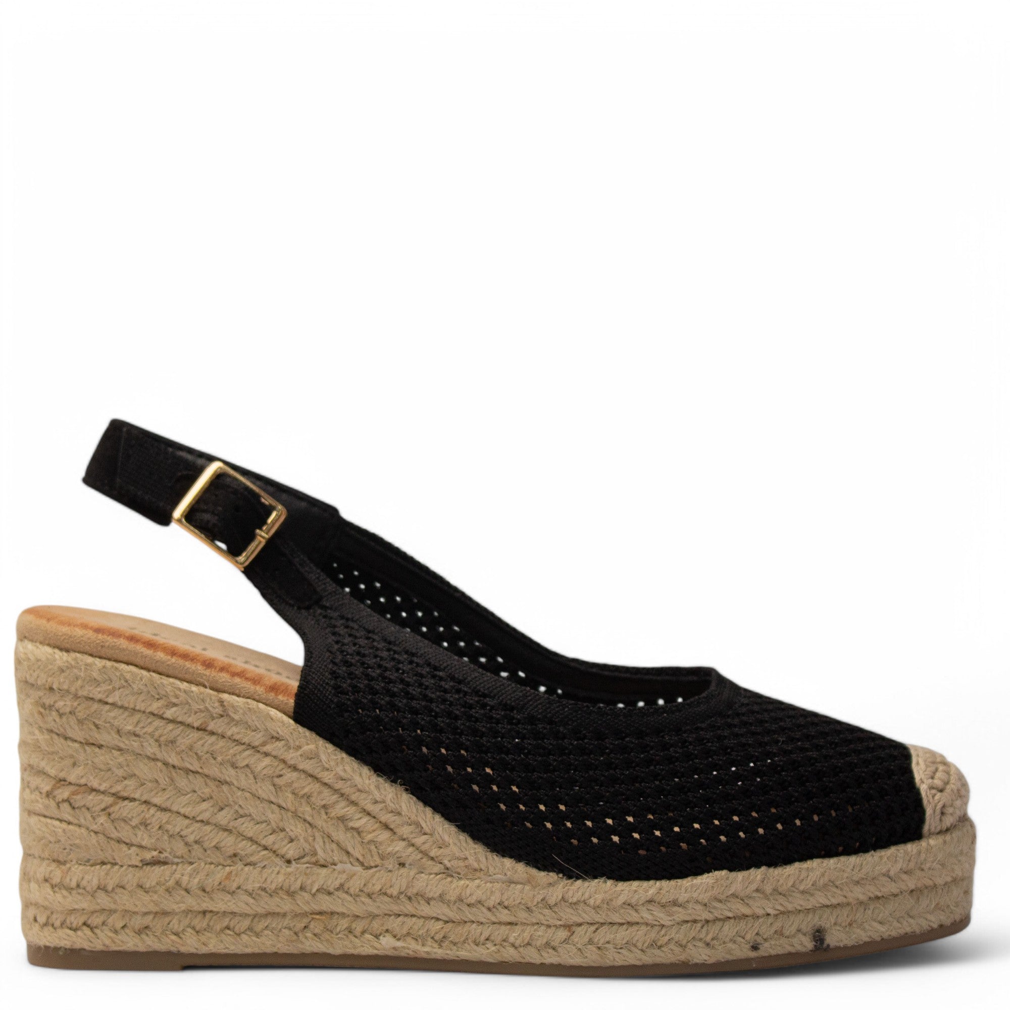 Europeon Union Women Black Cloth Wedges #3928