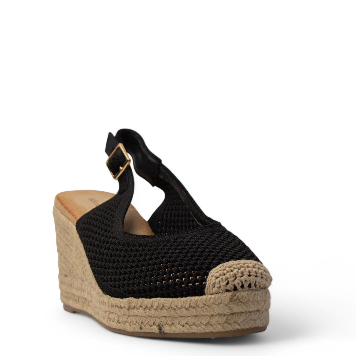 Europeon Union Women Black Cloth Wedges #3928
