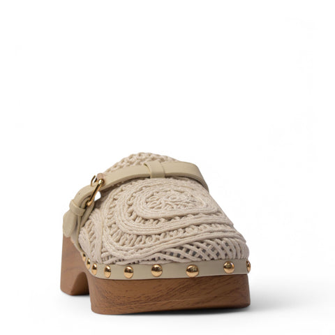 Europeon Union Women OffWhite Cloth Wedges #3929