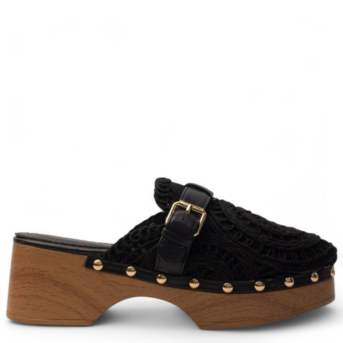 Europeon Union Women Black Cloth Wedges #3931